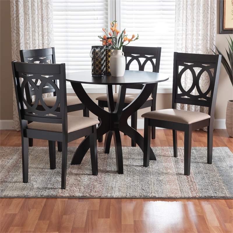 Baxton Studio Rita Modern Sand Dark Brown Finished Wood 5-Piece Dining Set