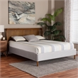Baxton Studio Harrell Gray Velvet and Woven Rattan Wood Queen Size Bed