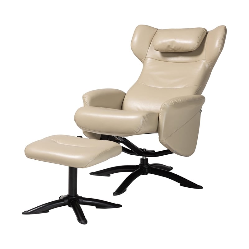 Baxton Studio Elwood Beige Faux Leather 2-Piece Lounge Chair and Footrest Set