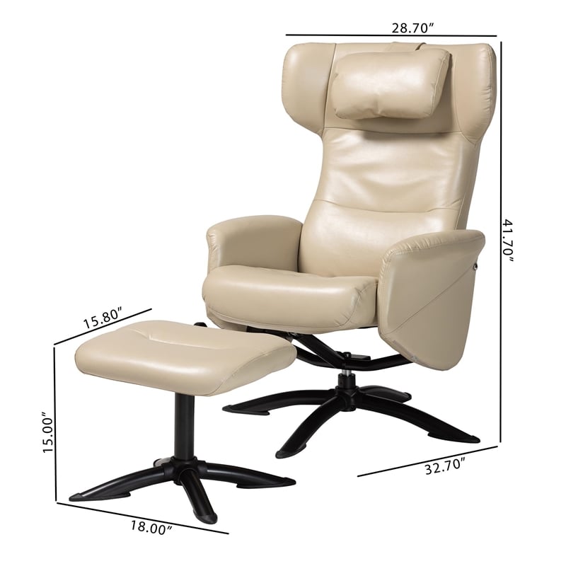 Baxton Studio Elwood Beige Faux Leather 2-Piece Lounge Chair and Footrest Set