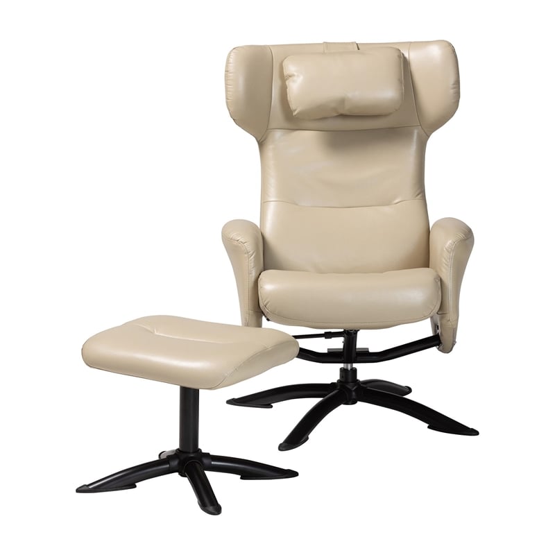 Baxton Studio Elwood Beige Faux Leather 2-Piece Lounge Chair and Footrest Set