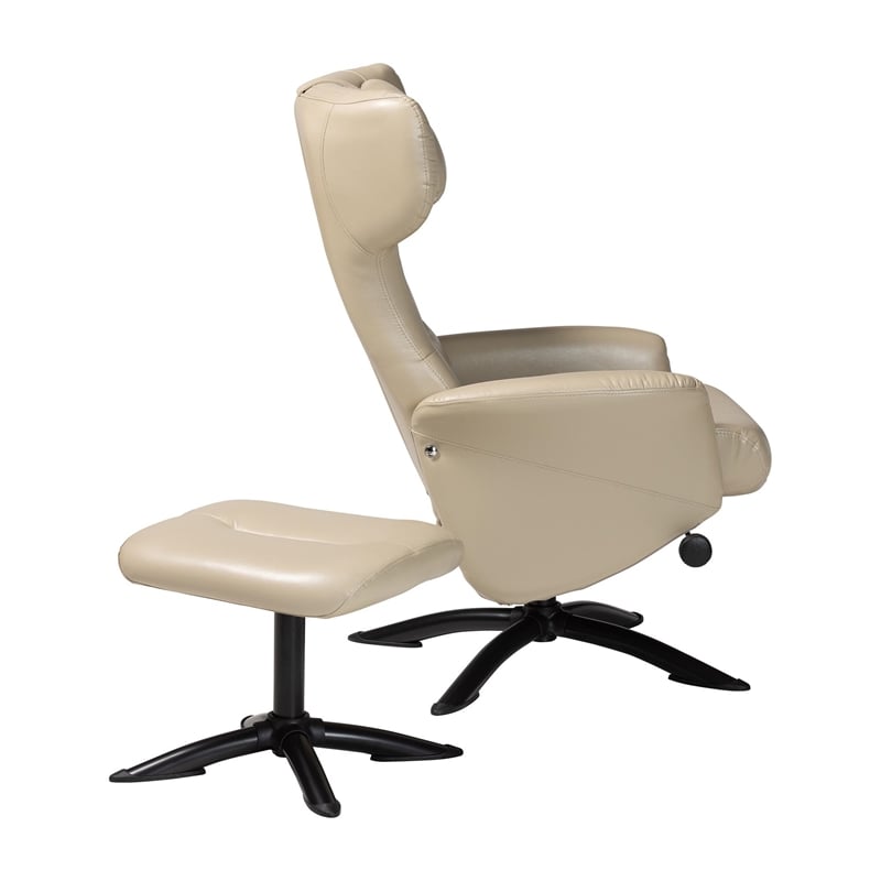 Baxton Studio Elwood Beige Faux Leather 2-Piece Lounge Chair and Footrest Set