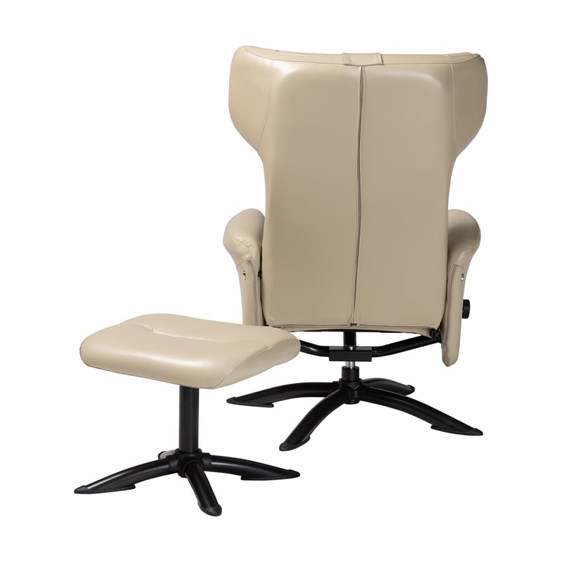 Baxton Studio Elwood Beige Faux Leather 2-Piece Lounge Chair and Footrest Set