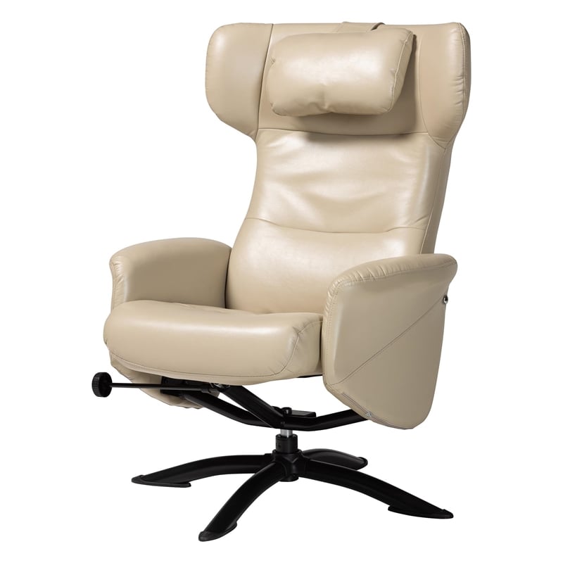 Baxton Studio Elwood Beige Faux Leather 2-Piece Lounge Chair and Footrest Set
