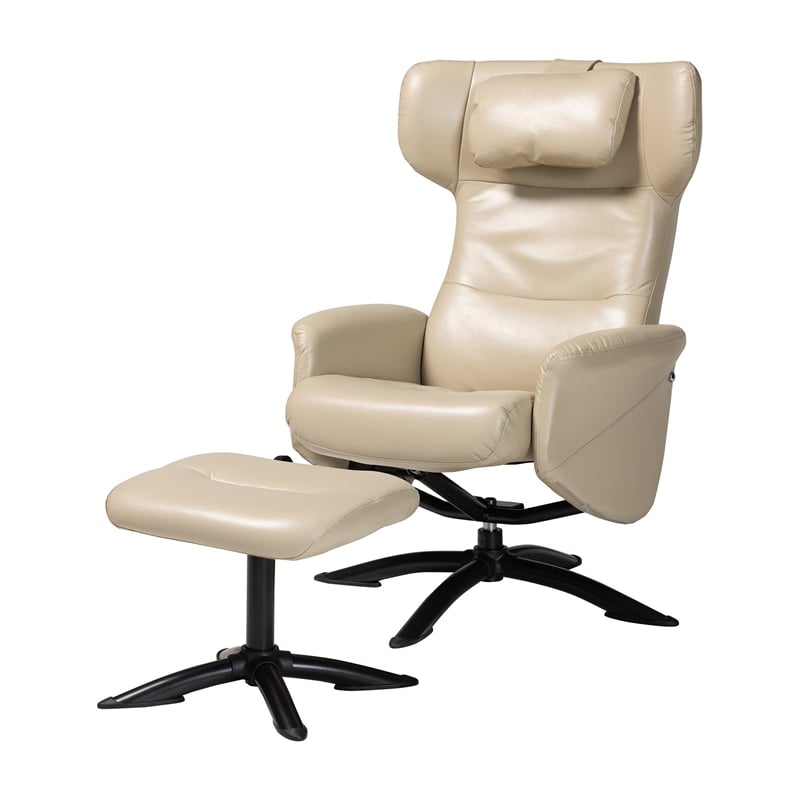Baxton Studio Elwood Beige Faux Leather 2-Piece Lounge Chair and Footrest Set