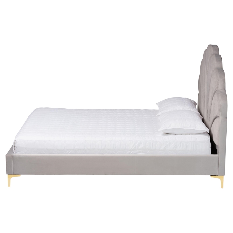 Baxton Studio Acosta Light Gray Velvet Headboard Queen Size Platform Bed