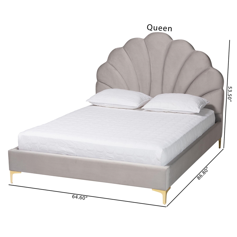 Baxton Studio Acosta Light Gray Velvet Headboard Queen Size Platform Bed