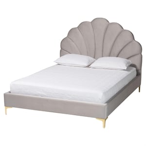 Baxton Studio Acosta Light Gray Velvet Headboard Queen Size Platform Bed