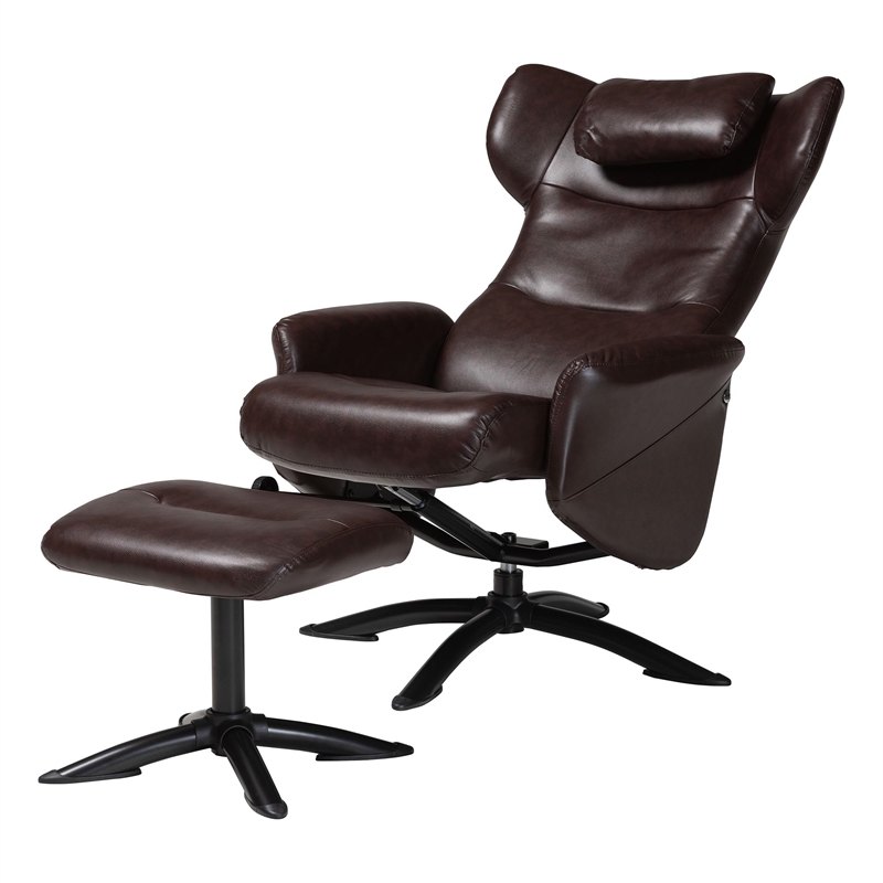 Baxton Studio Elwood Brown Faux Leather 2-Piece Lounge Chair and Footrest Set