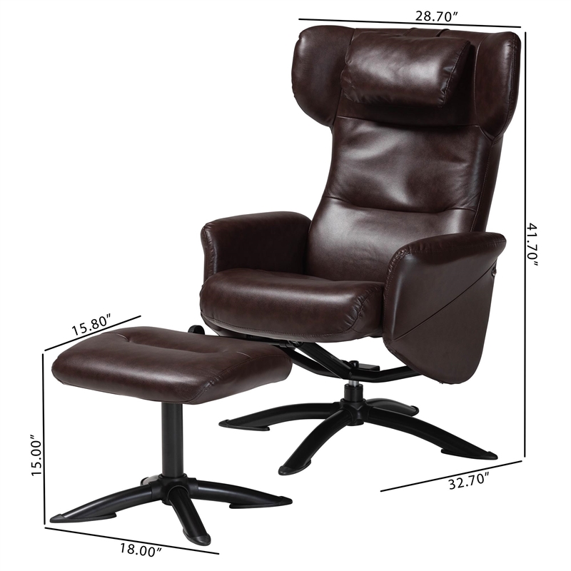 Baxton Studio Elwood Brown Faux Leather 2-Piece Lounge Chair and Footrest Set