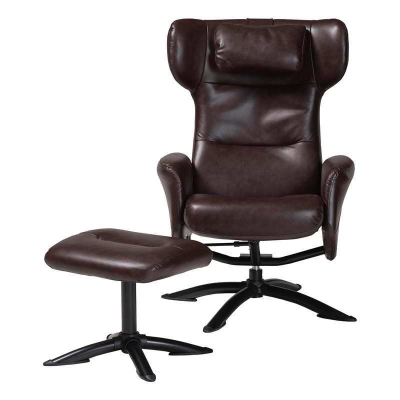 Baxton Studio Elwood Brown Faux Leather 2-Piece Lounge Chair and Footrest Set