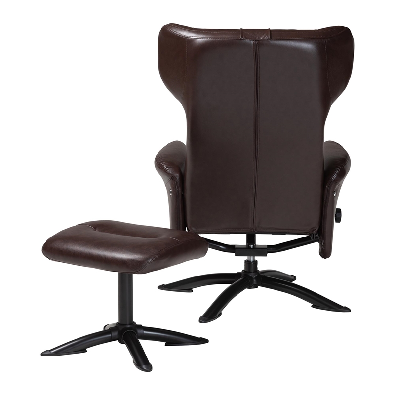 Baxton Studio Elwood Brown Faux Leather 2-Piece Lounge Chair and Footrest Set