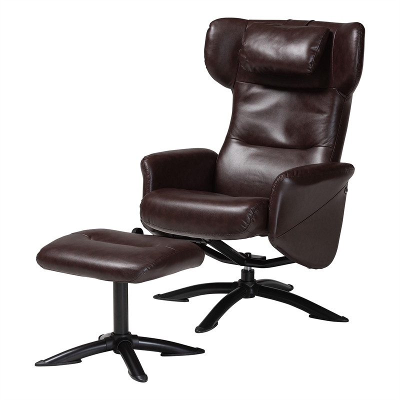 Baxton Studio Elwood Brown Faux Leather 2-Piece Lounge Chair and Footrest Set