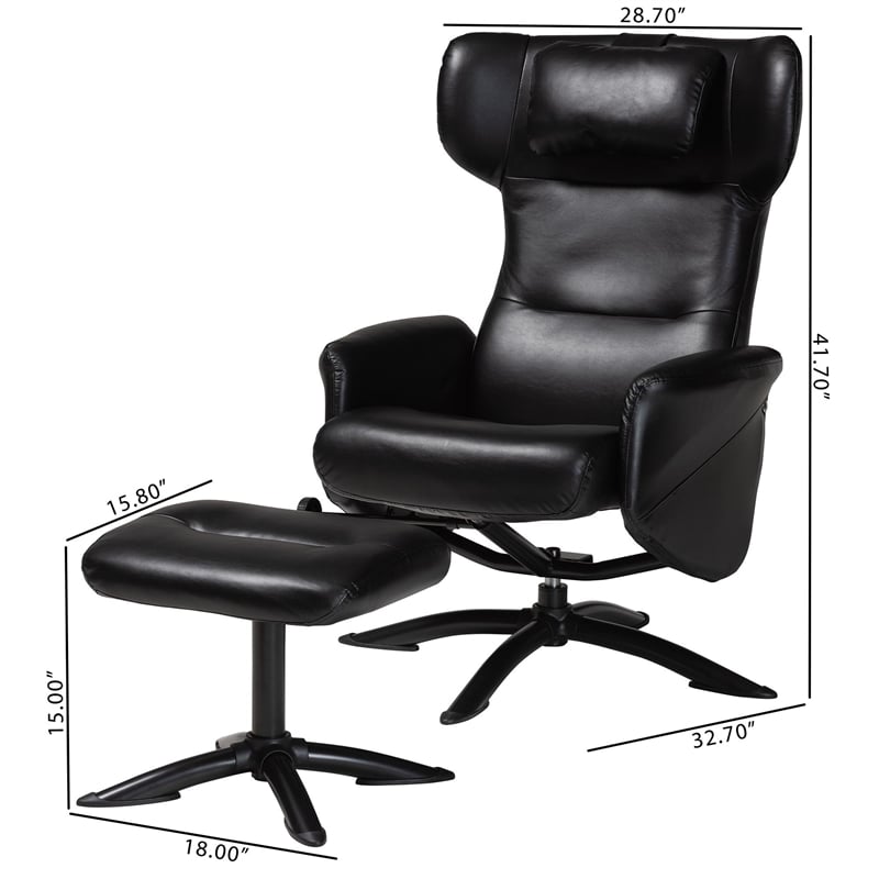 Baxton Studio Elwood Black Faux Leather 2-Piece Lounge Chair and Footrest Set