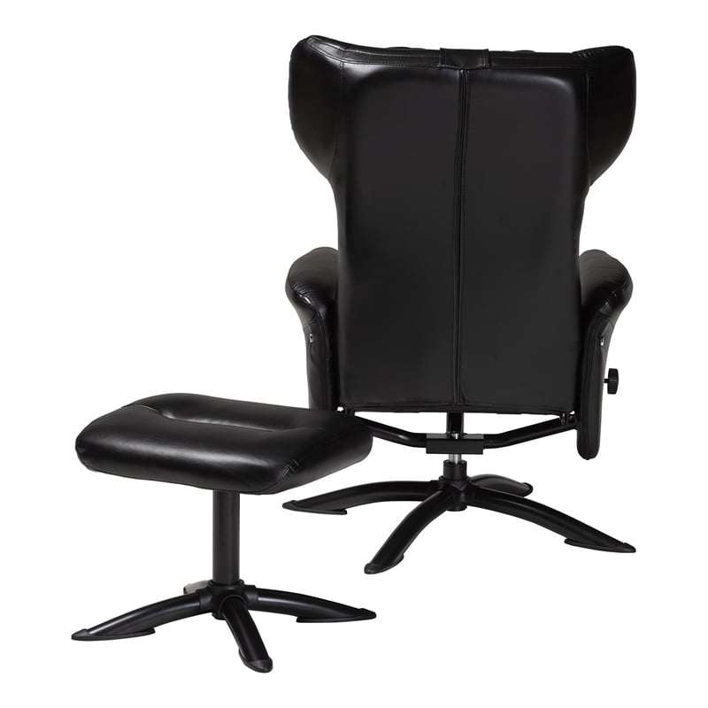 Baxton Studio Elwood Black Faux Leather 2-Piece Lounge Chair and Footrest Set