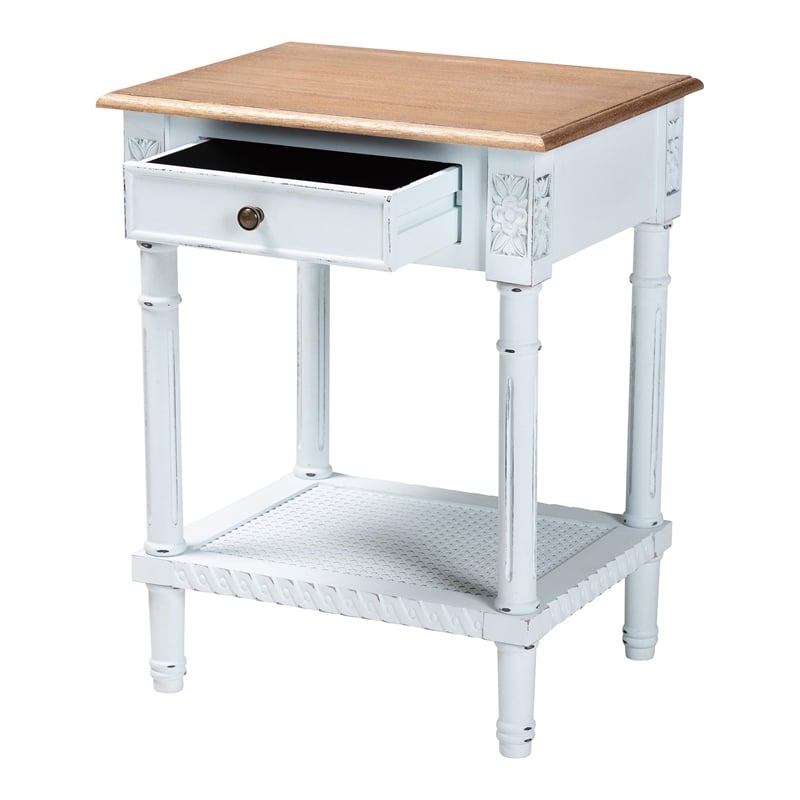 Baxton Studio Legrand Two-Tone White and Natural Brown 1-Drawer End Table