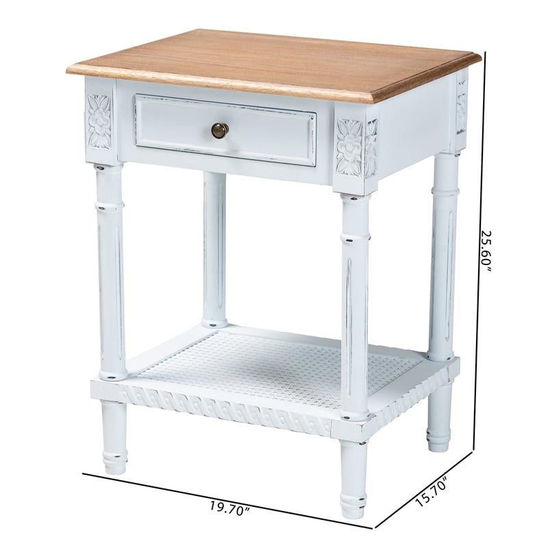 Baxton Studio Legrand Two-Tone White and Natural Brown 1-Drawer End Table