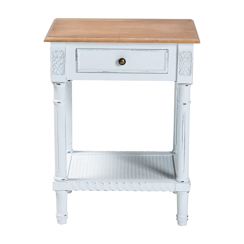 Baxton Studio Legrand Two-Tone White and Natural Brown 1-Drawer End Table