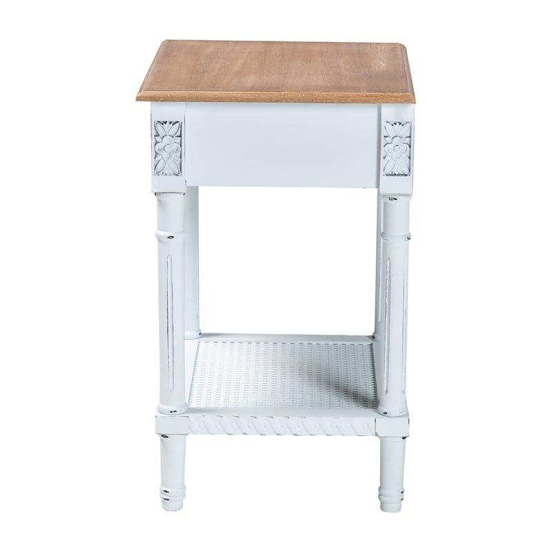 Baxton Studio Legrand Two-Tone White and Natural Brown 1-Drawer End Table