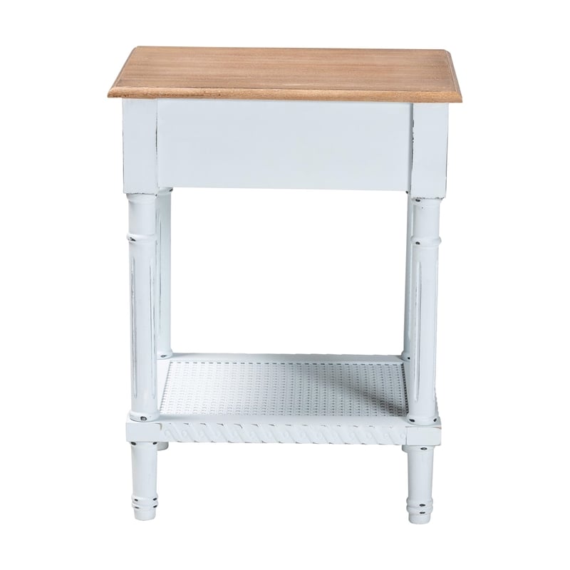 Baxton Studio Legrand Two-Tone White and Natural Brown 1-Drawer End Table