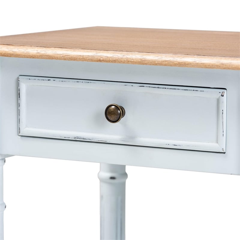 Baxton Studio Legrand Two-Tone White and Natural Brown 1-Drawer End Table
