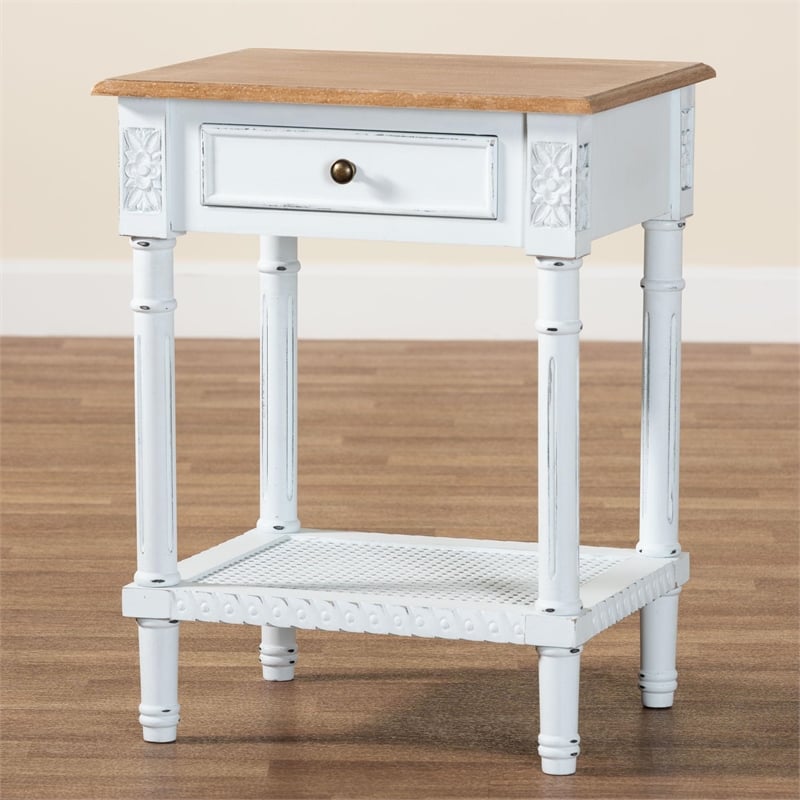 Baxton Studio Legrand Two-Tone White and Natural Brown 1-Drawer End Table