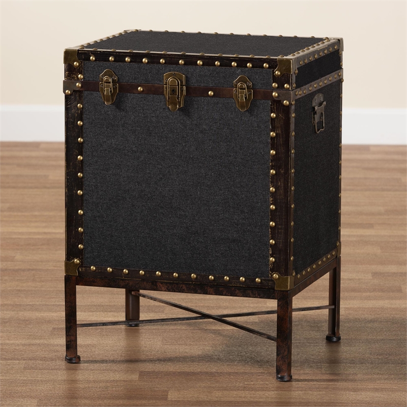 Baxton Studio Laura Vintage Black Canvas Lift-Top Trunk End Table