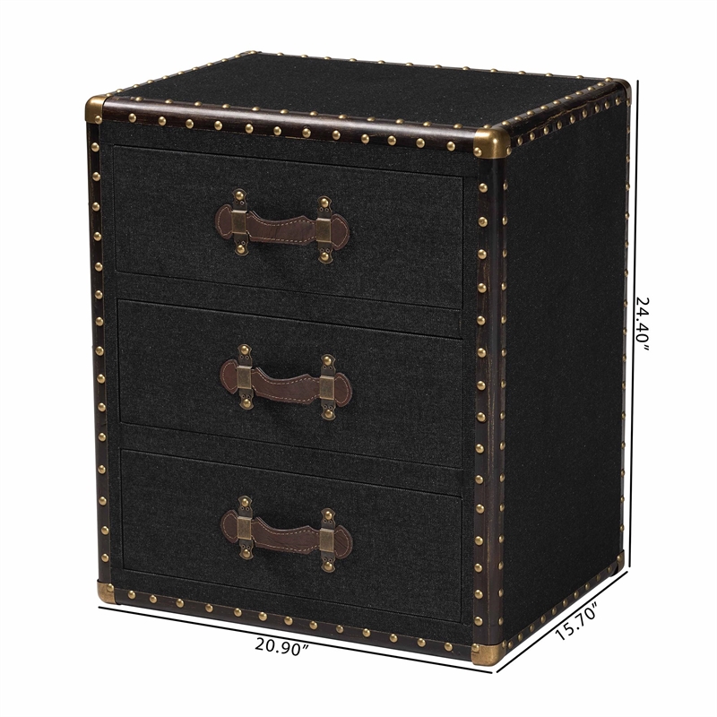 Baxton Studio Mallison Vintage Black Canvas 3-Drawer End Table