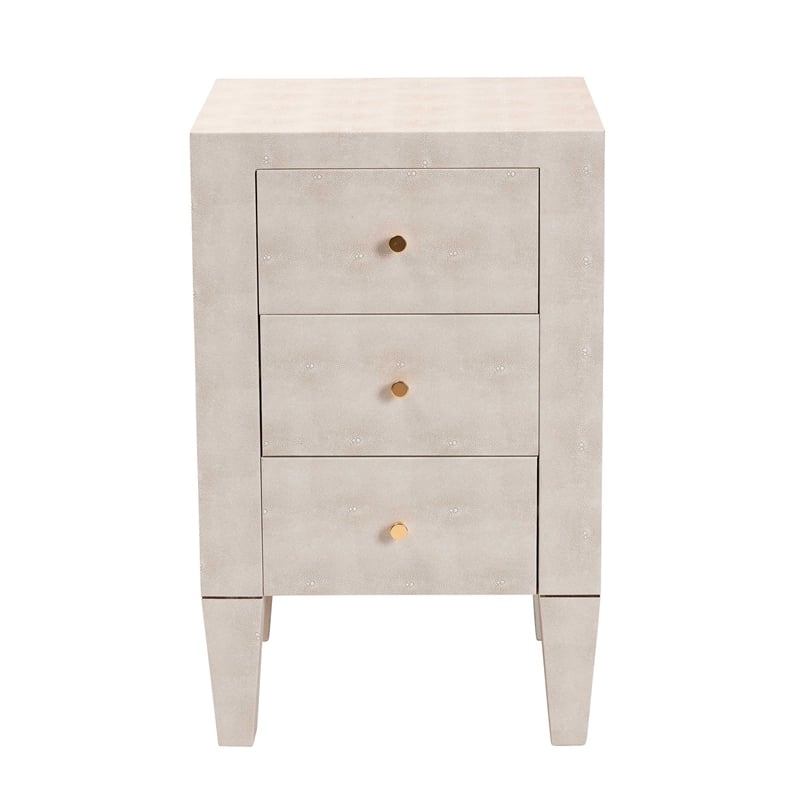Baxton Studio Leyna Modern Beige Faux Shagreen 3-Drawer End Table