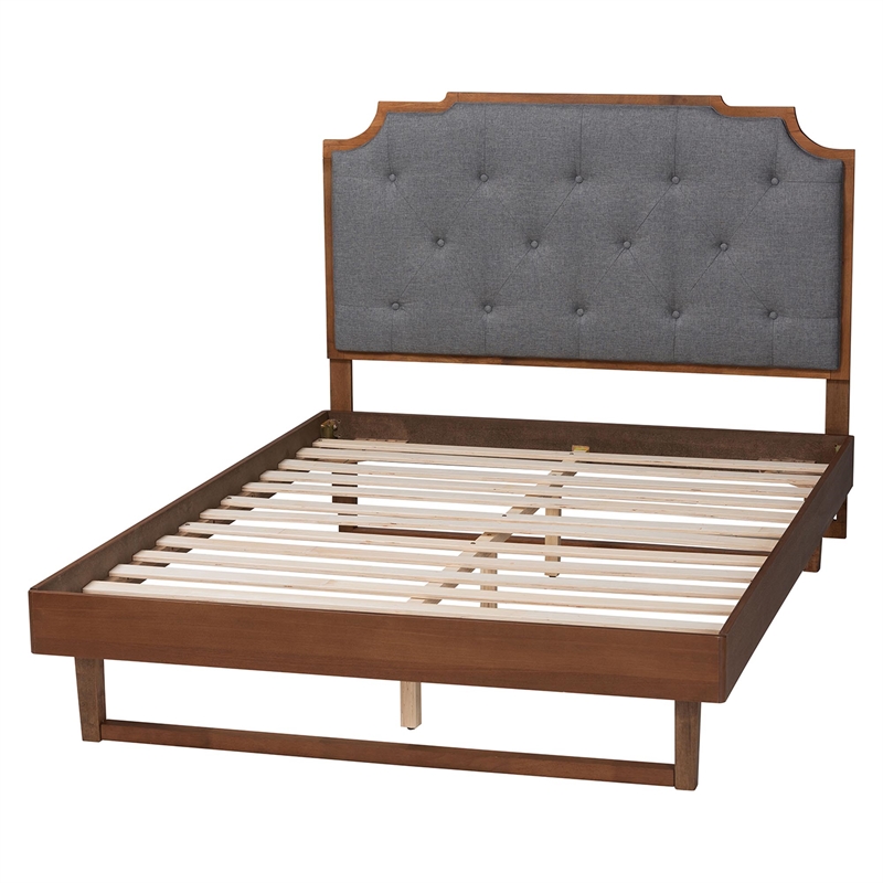 Baxton Studio Orlando Grey Fabric and Walnut Brown Wood Queen Size Platform Bed