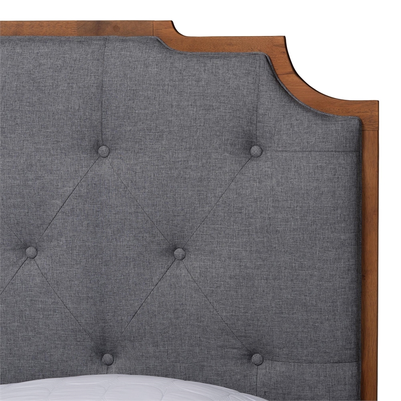 Baxton Studio Orlando Grey Fabric and Walnut Brown Wood Queen Size Platform Bed