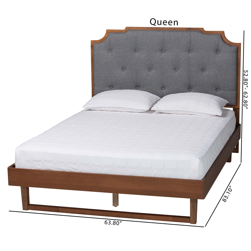 Baxton Studio Orlando Grey Fabric and Walnut Brown Wood Queen Size Platform Bed