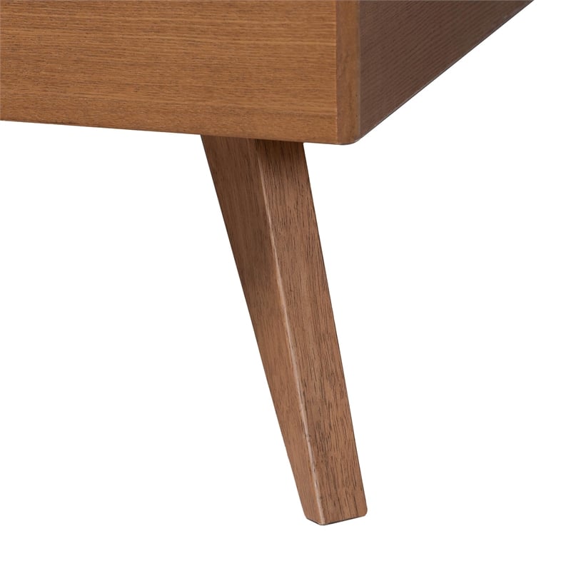 Baxton Studio Fuller Brown Wood Queen Size Platform Bed with Woven Rattan