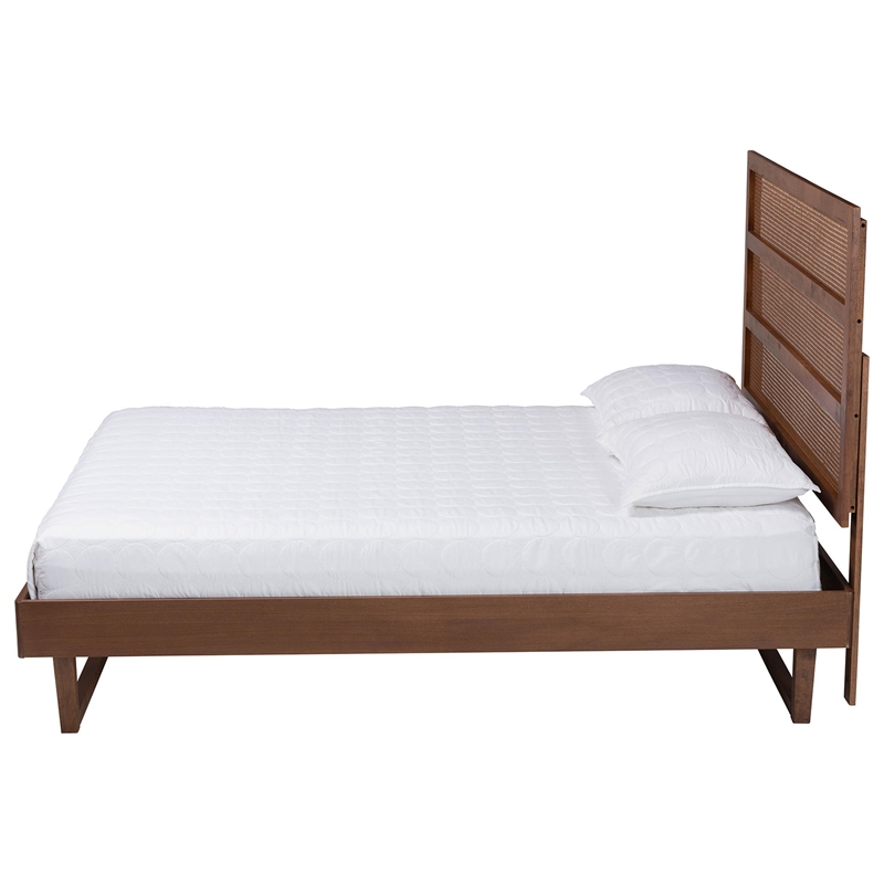 Baxton Studio Donnica Brown Wood Queen Size Platform Bed with Woven Rattan