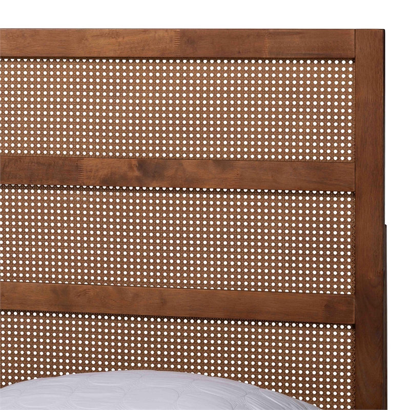 Baxton Studio Fuller Brown Wood King Size Platform Bed with Woven Rattan