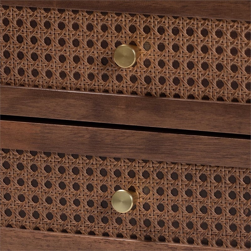 Baxton Studio Alyssa Brown Wood 2-Drawer Nightstand Woven with Rattan