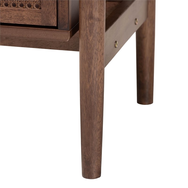 Baxton Studio Alyssa Brown Wood 2-Drawer Nightstand Woven with Rattan