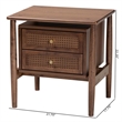 Baxton Studio Alyssa Brown Wood 2-Drawer Nightstand Woven with Rattan