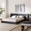 Baxton Studio Elina Black Wood Queen Size Platform Bed with Built-In Shelves