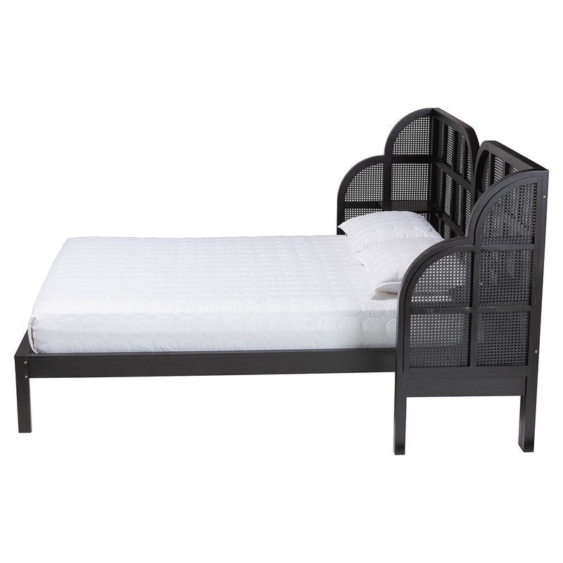 Baxton Studio Cascadia Black Wood Queen Size Wingback Platform Bed