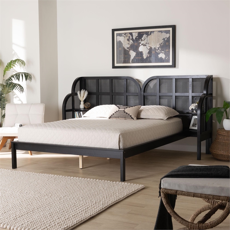 Baxton Studio Cascadia Black Wood Queen Size Wingback Platform Bed