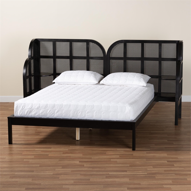 Baxton Studio Cascadia Black Wood Queen Size Wingback Platform Bed