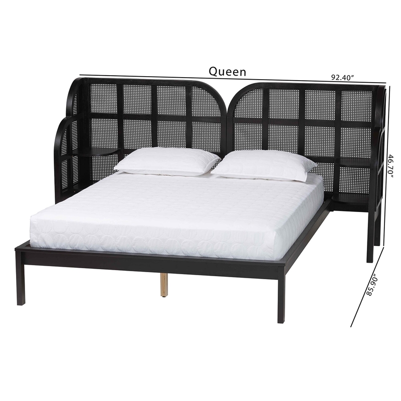 Baxton Studio Cascadia Black Wood Queen Size Wingback Platform Bed