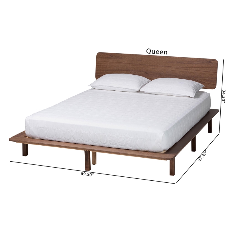 Baxton Studio Alyssa Japandi Walnut Brown Wood Queen Size Platform Bed
