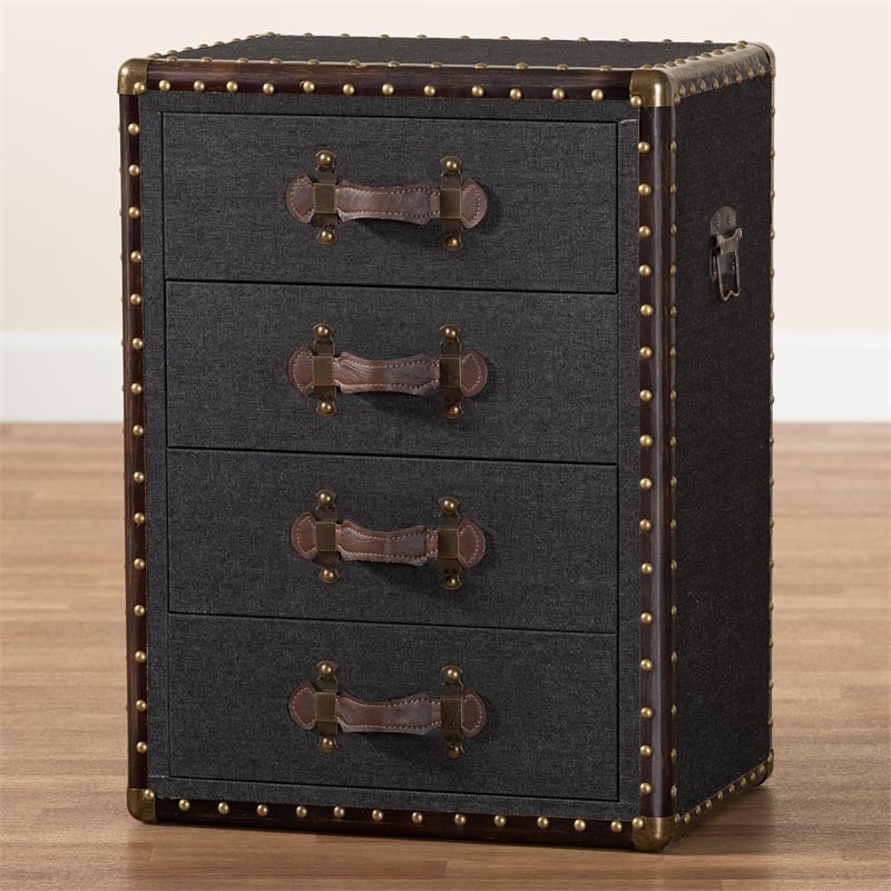 Baxton Studio Jaelyn Vintage Black Canvas 4-Drawer End Table