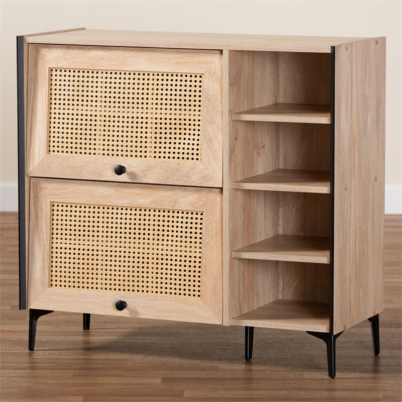 Baxton Studio Malcolm Modern Oak Brown Wood Shoe Cabinet with Flipper Doors
