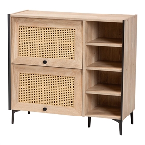 Baxton Studio Malcolm Modern Oak Brown Wood Shoe Cabinet with Flipper Doors