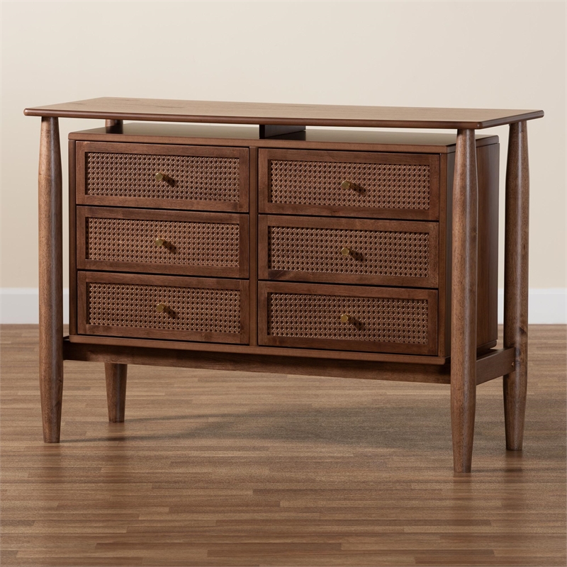 Baxton Studio Alyssa Japandi Walnut Brown Wood 6-Drawer Dresser