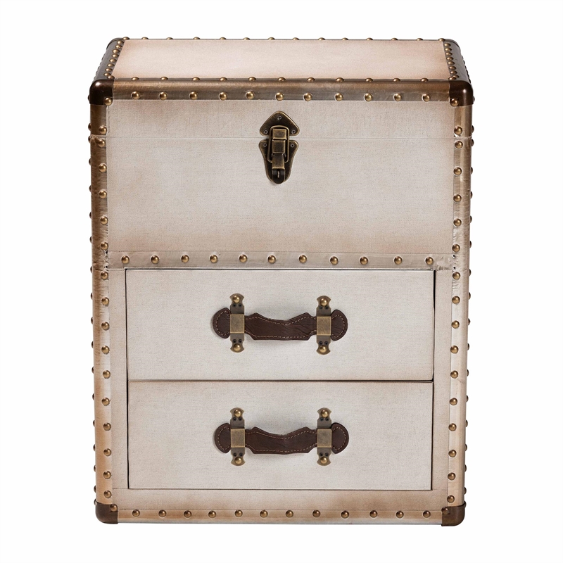 Baxton Studio Agatha Vintage Coffee Canvas 2-Drawer Storage Trunk
