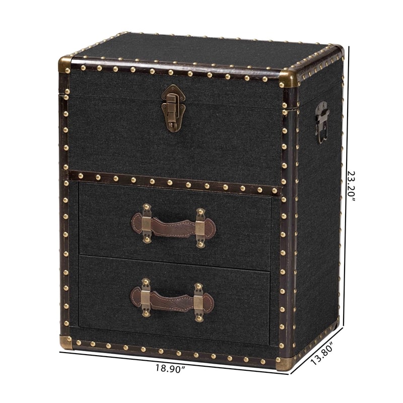 Baxton Studio Agatha Vintage Black Canvas 2-Drawer Storage Trunk